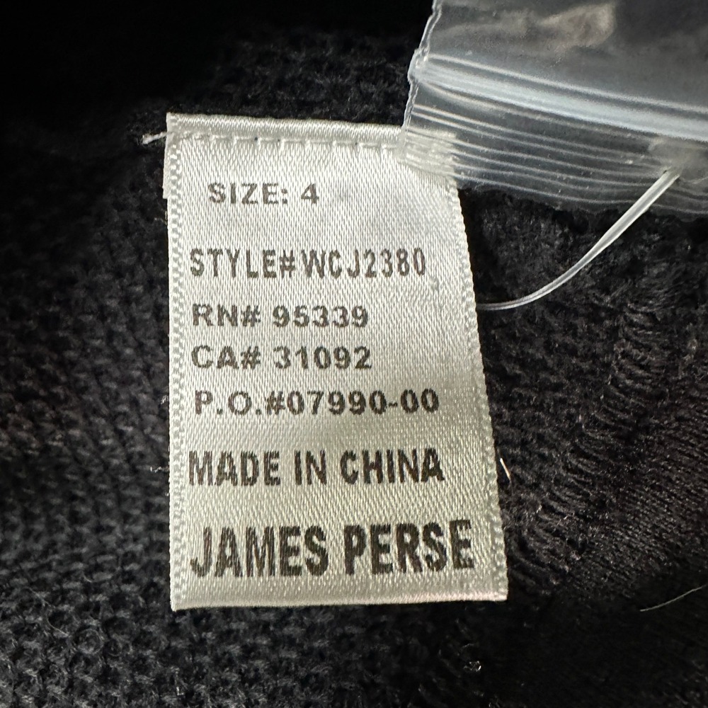 James Perse Black Combed Cotton Waffle Knit Hooded Open Cardigan WCJ2380 Size 4 - Picture 5 of 9